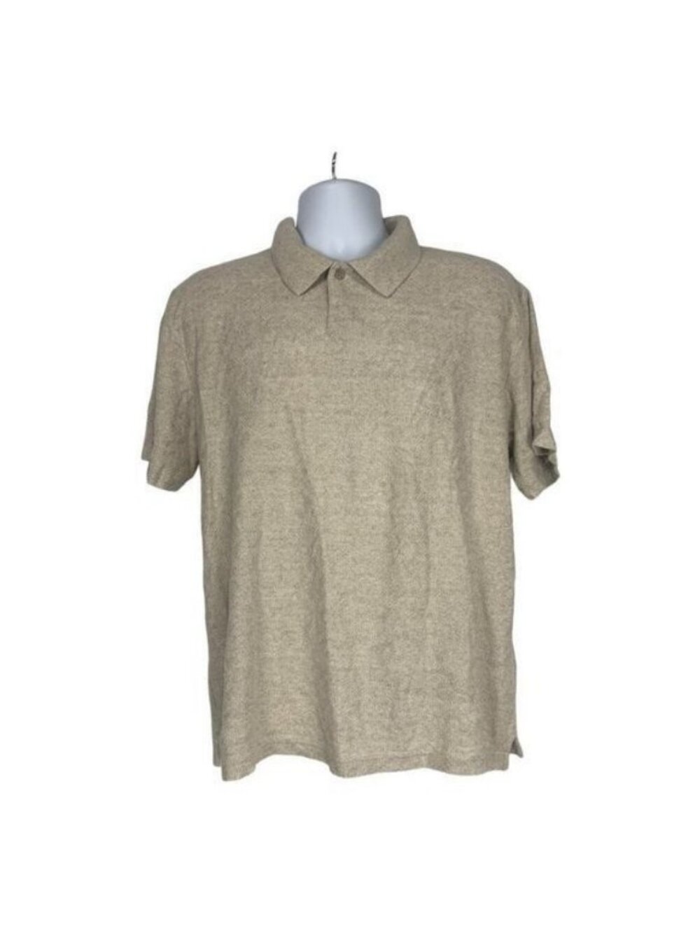 Grant Thomas Linen-Cotton Knit Polo Shirt Beige Mens Size M Short Sleeve